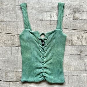 Reformation Sawyer Green Corset Psychedelic 70s Retro Uneven Dye Ribbed Top XS